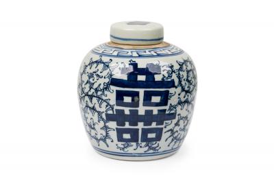 Chinese Blue White Porcelain Covered Jars with Floral Decoration Calligraphy