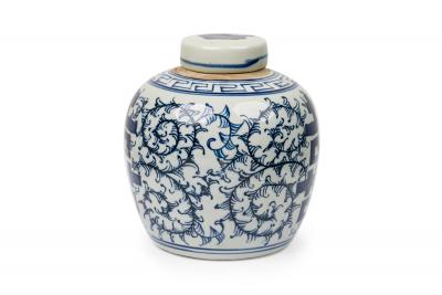 Chinese Blue White Porcelain Covered Jars with Floral Decoration Calligraphy
