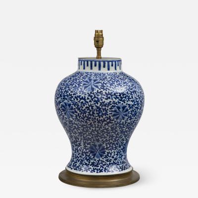 Chinese Blue White Porcelain Vase Lamp Circa 1880