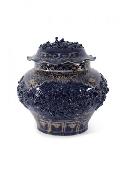 Chinese Blue and Gold Painted Lidded Porcelain Pot