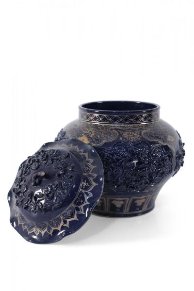 Chinese Blue and Gold Painted Lidded Porcelain Pot