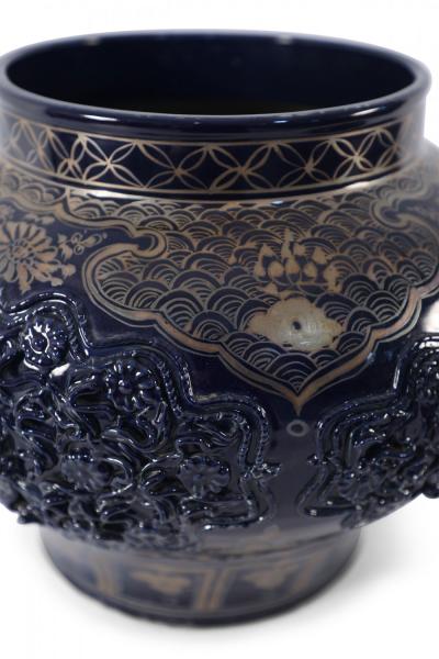 Chinese Blue and Gold Painted Lidded Porcelain Pot