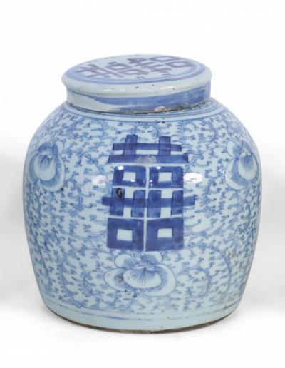 Chinese Blue and White Character Lidded Ginger Jar Vase