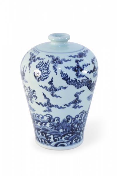 Chinese Blue and White Dragon Motif Porcelain Meiping Vase
