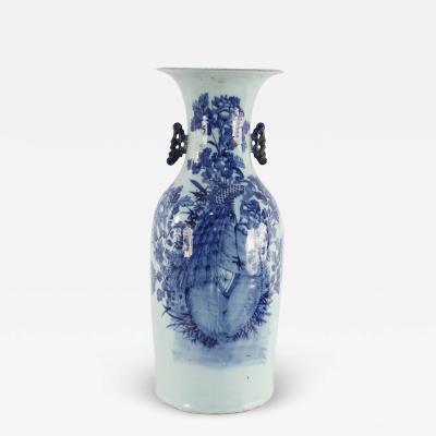 Chinese Blue and White Peacock Motif Porcelain Urn