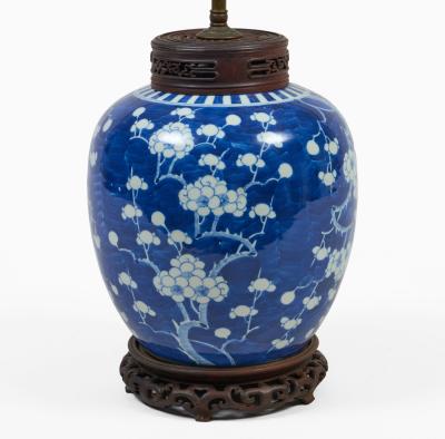 Chinese Blue and White Porcelain Prunus Ginger Jar Lamp