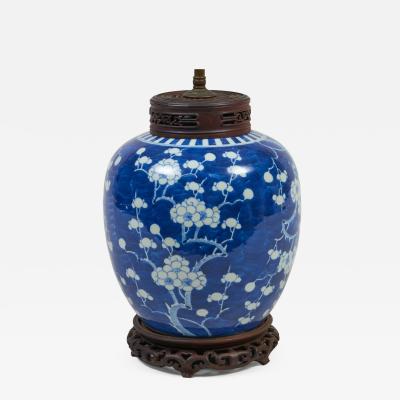 Chinese Blue and White Porcelain Prunus Ginger Jar Lamp