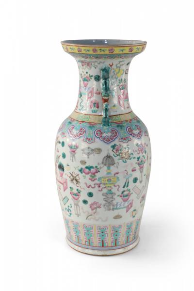 Chinese Bogu Pattern Tiger Handled Porcelain Vase