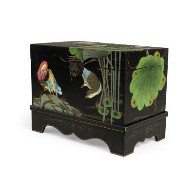 Chinese Box on Base with Paintings of Birds and Plants