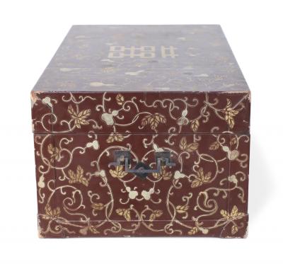 Chinese Burgundy and Gold Vine Design Painted Decorative Box