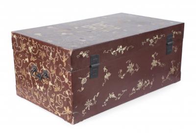 Chinese Burgundy and Gold Vine Design Painted Decorative Box