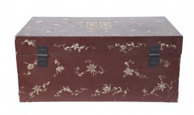 Chinese Burgundy and Gold Vine Design Painted Decorative Box