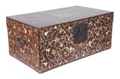Chinese Burgundy and Gold Vine Design Painted Decorative Box