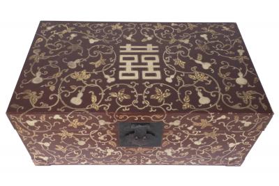 Chinese Burgundy and Gold Vine Design Painted Decorative Box