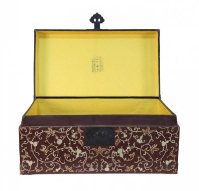Chinese Burgundy and Gold Vine Design Painted Decorative Box