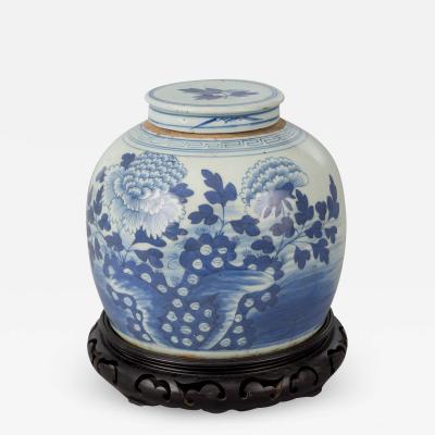 Chinese Canton Blue and White Squat Vase