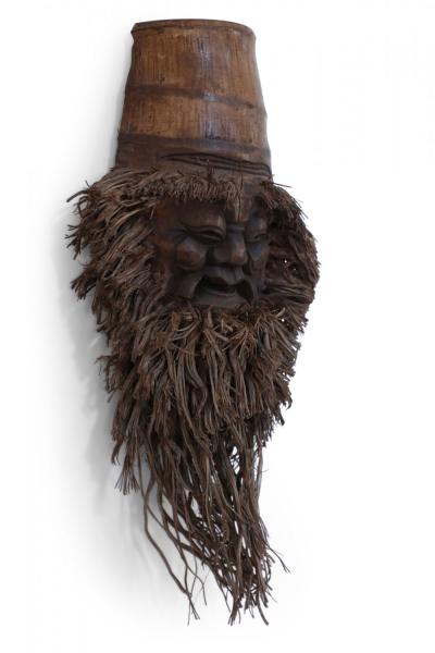 Chinese Carved Bamboo Root Face Wall Hanging