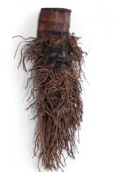 Chinese Carved Bamboo Root Face Wall Hanging