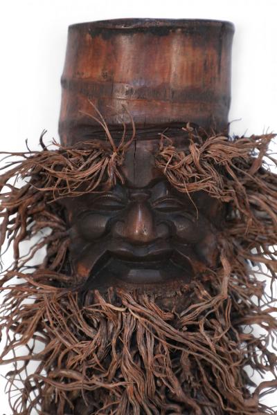 Chinese Carved Bamboo Root Face Wall Hanging