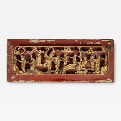 Chinese Carved Giltwood Red Lacquered Panel