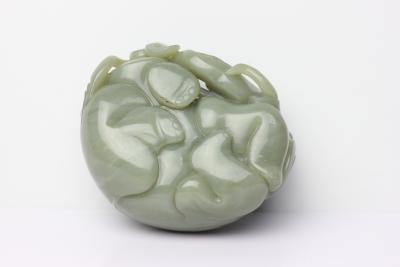 Chinese Carved Jade Elephant with its Head Turned Caressing its Tail China