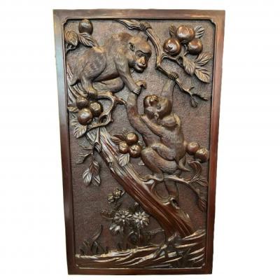 Chinese Carved Monkey Wall Plaque