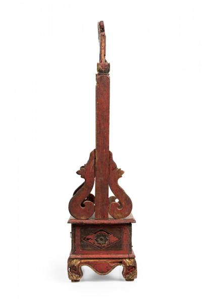 Chinese Carved Painted Wood Dressing Table Vanity Mirror with Gilt Highlights