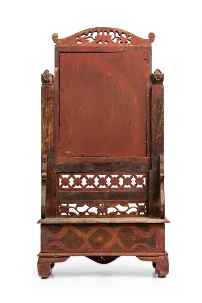 Chinese Carved Painted Wood Dressing Table Vanity Mirror with Gilt Highlights