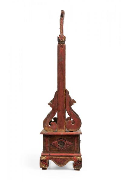 Chinese Carved Painted Wood Dressing Table Vanity Mirror with Gilt Highlights