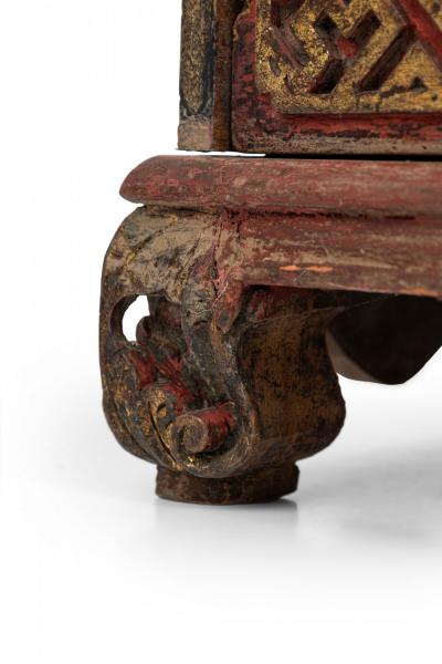 Chinese Carved Painted Wood Dressing Table Vanity Mirror with Gilt Highlights