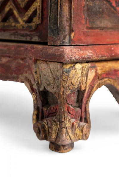 Chinese Carved Painted Wood Dressing Table Vanity Mirror with Gilt Highlights