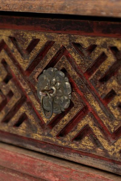Chinese Carved Painted Wood Dressing Table Vanity Mirror with Gilt Highlights