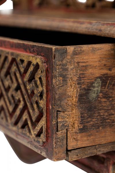 Chinese Carved Painted Wood Dressing Table Vanity Mirror with Gilt Highlights