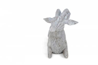 Chinese Carved Whitewashed Wooden Ram Statue