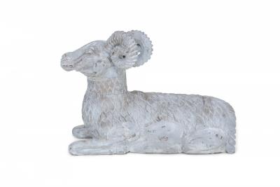 Chinese Carved Whitewashed Wooden Ram Statue