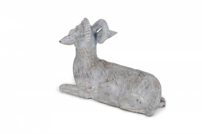 Chinese Carved Whitewashed Wooden Ram Statue