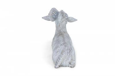 Chinese Carved Whitewashed Wooden Ram Statue