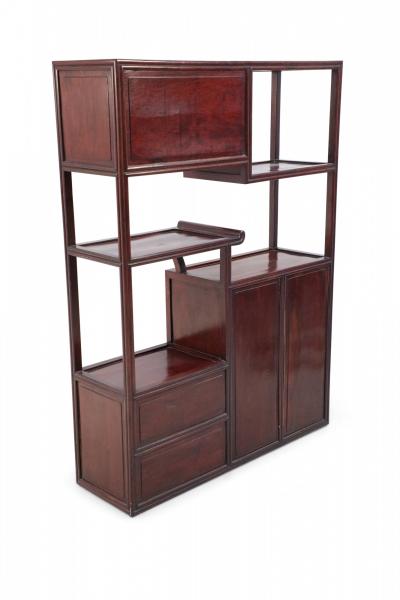 Chinese Carved Wood and Red Accented Bogu Etagere Shelf