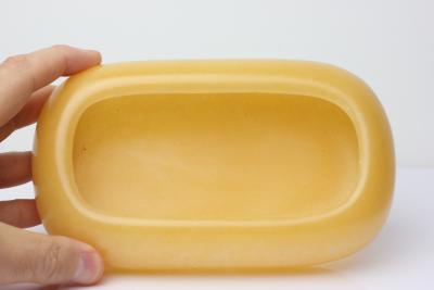 Chinese Carved Yellow Jade Brush Washer on Wood Stand China