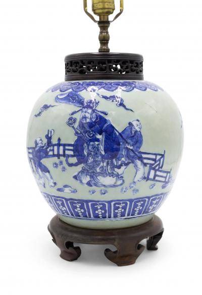 Chinese Celadon Porcelain Table Lamp on a Teak Base