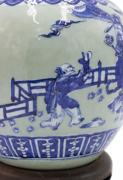 Chinese Celadon Porcelain Table Lamp on a Teak Base