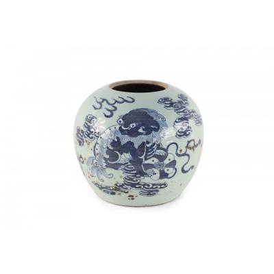 Chinese Celadon and Blue Dragon Motif Porcelain Vase