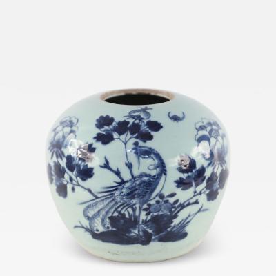 Chinese Celadon and Blue Peacock Porcelain Vase