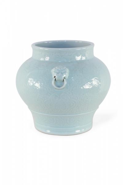 Chinese Celadon and Tonal Pattern Porcelain Pot