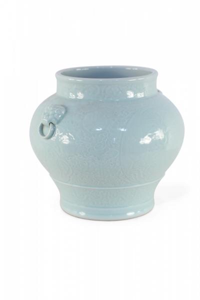 Chinese Celadon and Tonal Pattern Porcelain Pot