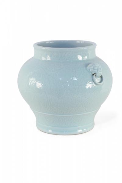 Chinese Celadon and Tonal Pattern Porcelain Pot
