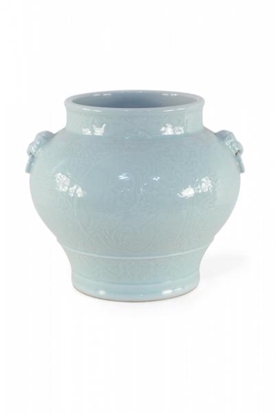 Chinese Celadon and Tonal Pattern Porcelain Pot
