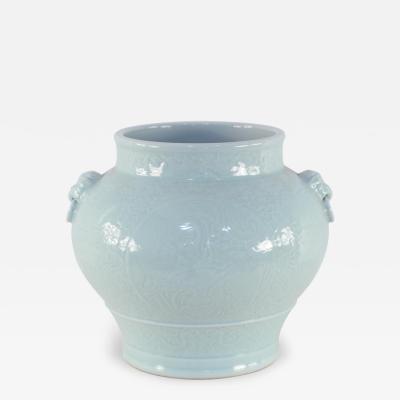 Chinese Celadon and Tonal Pattern Porcelain Pot