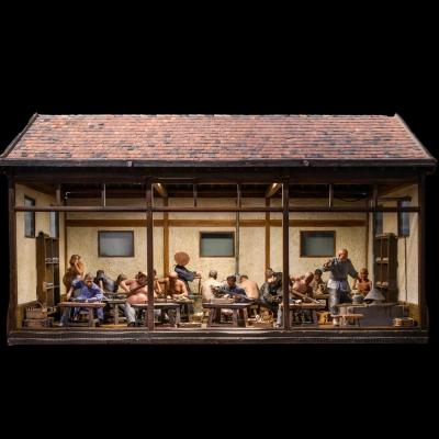 Chinese Ceramic Workshop Scaled model with 17 polychromed figures