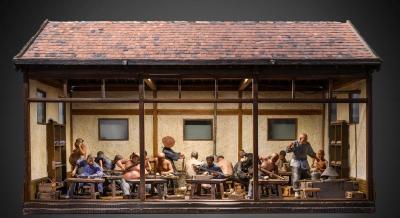 Chinese Ceramic Workshop Scaled model with 17 polychromed figures